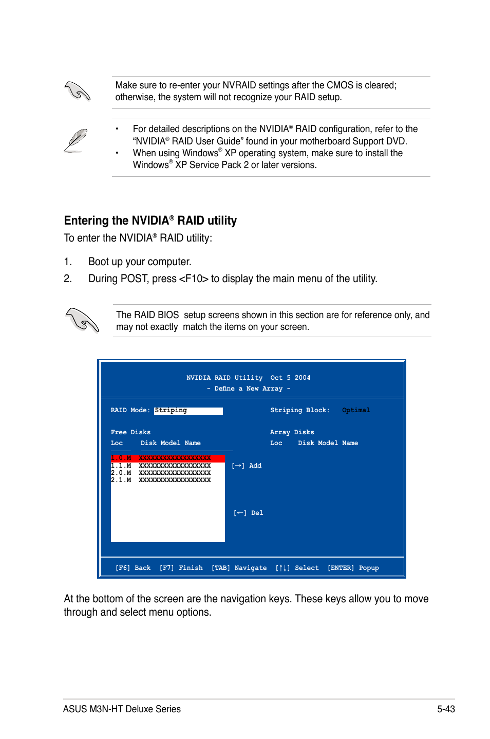 Entering the nvidia, Raid utility | Asus M3N-HT Deluxe/Mempipe User Manual | Page 161 / 178