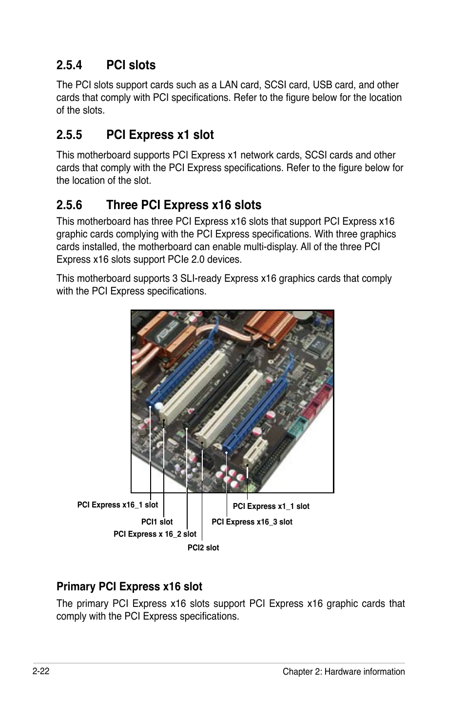 4 pci slots, 5 pci express x1 slot, 6 three pci express x16 slots | Asus M3N-HT Deluxe/Mempipe User Manual | Page 48 / 178