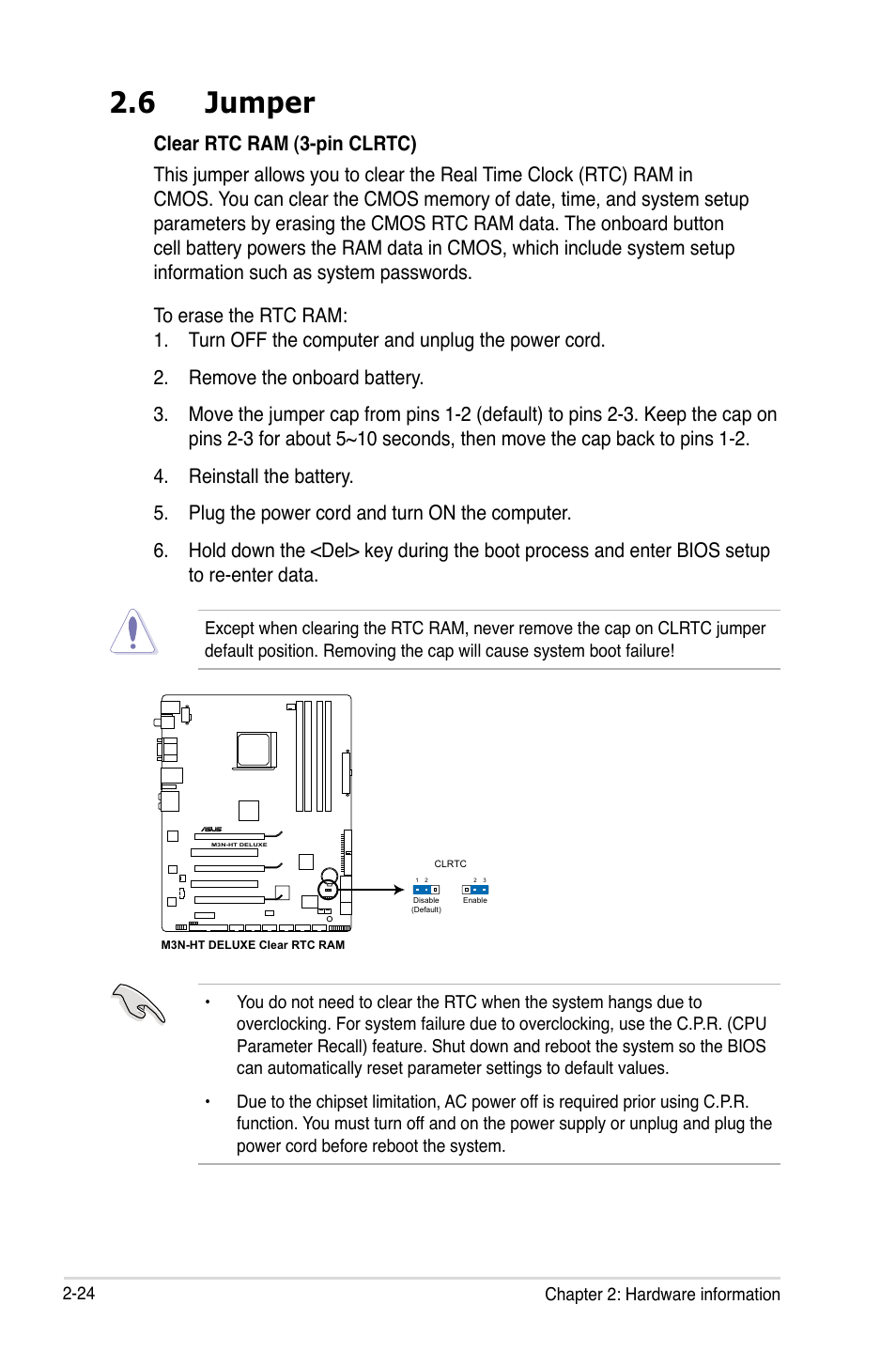 6 jumper | Asus M3N-HT Deluxe/Mempipe User Manual | Page 50 / 178