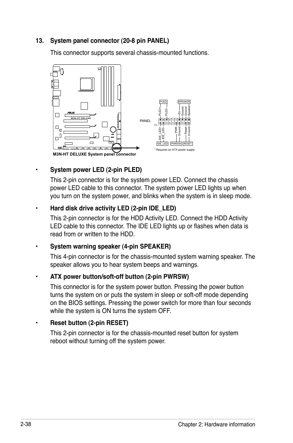 38 chapter 2: hardware information | Asus M3N-HT Deluxe/Mempipe User Manual | Page 64 / 178