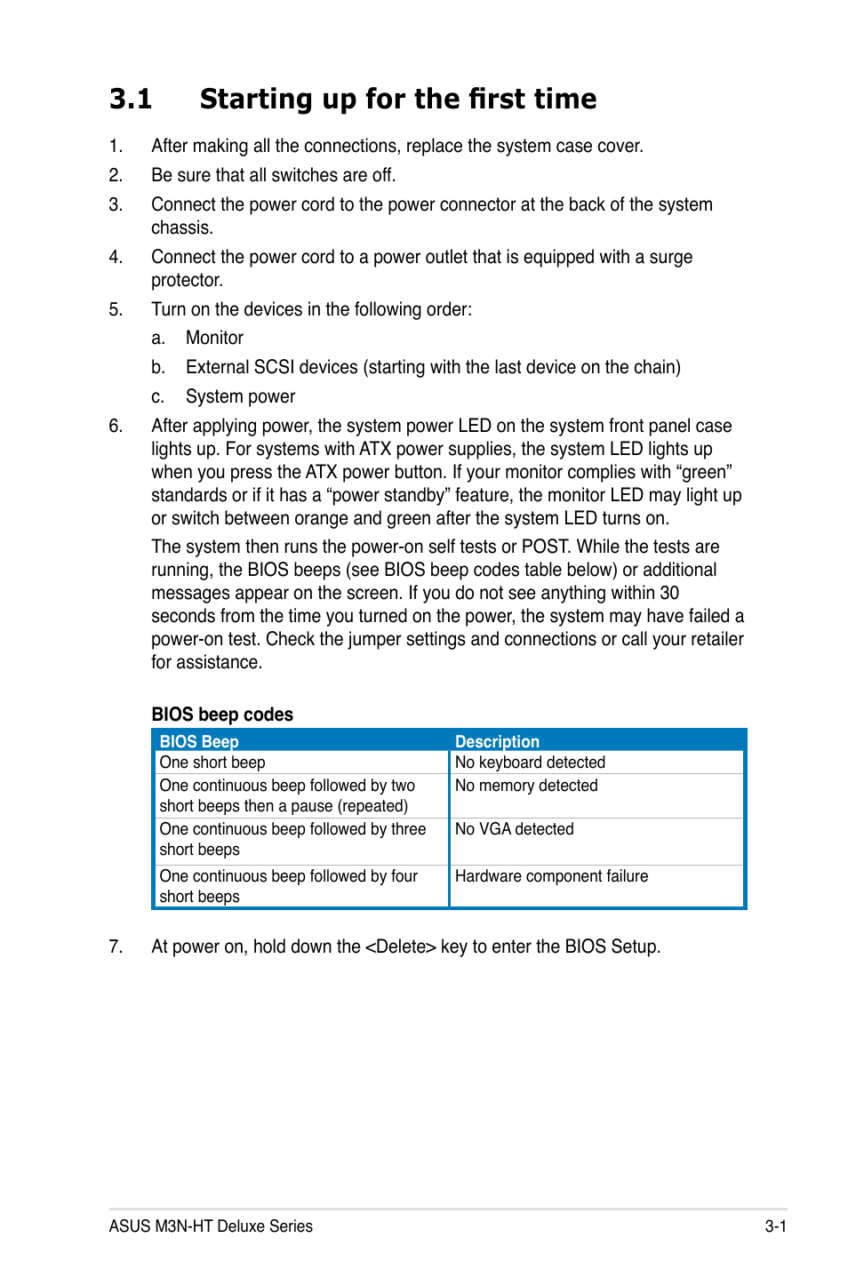 1 starting up for the first time | Asus M3N-HT Deluxe/Mempipe User Manual | Page 69 / 178