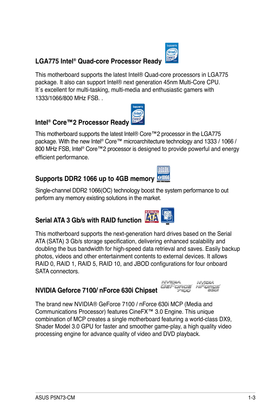 Asus P5N73-CM User Manual | Page 15 / 108