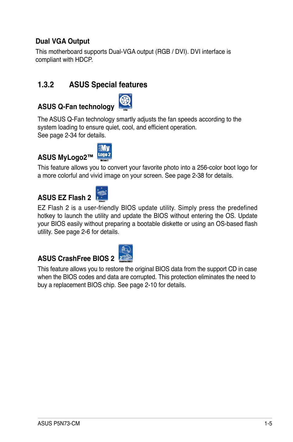 2 asus special features | Asus P5N73-CM User Manual | Page 17 / 108