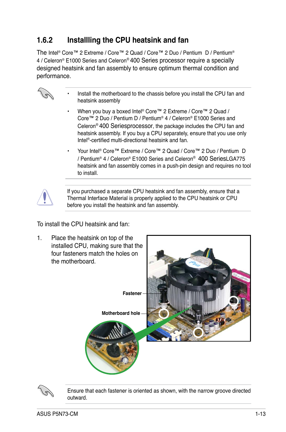 2 installling the cpu heatsink and fan | Asus P5N73-CM User Manual | Page 25 / 108