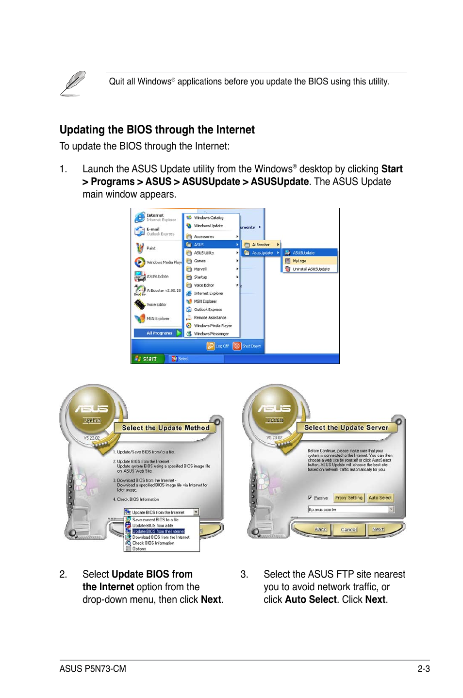 Updating the bios through the internet | Asus P5N73-CM User Manual | Page 53 / 108