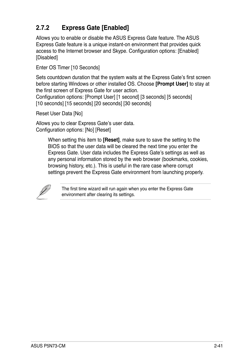 2 express gate [enabled | Asus P5N73-CM User Manual | Page 91 / 108
