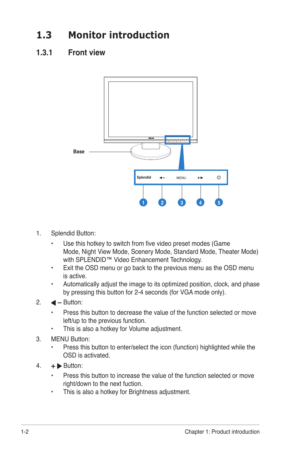 3 monitor introduction, 1 front view | Asus VW192DR User Manual | Page 10 / 26