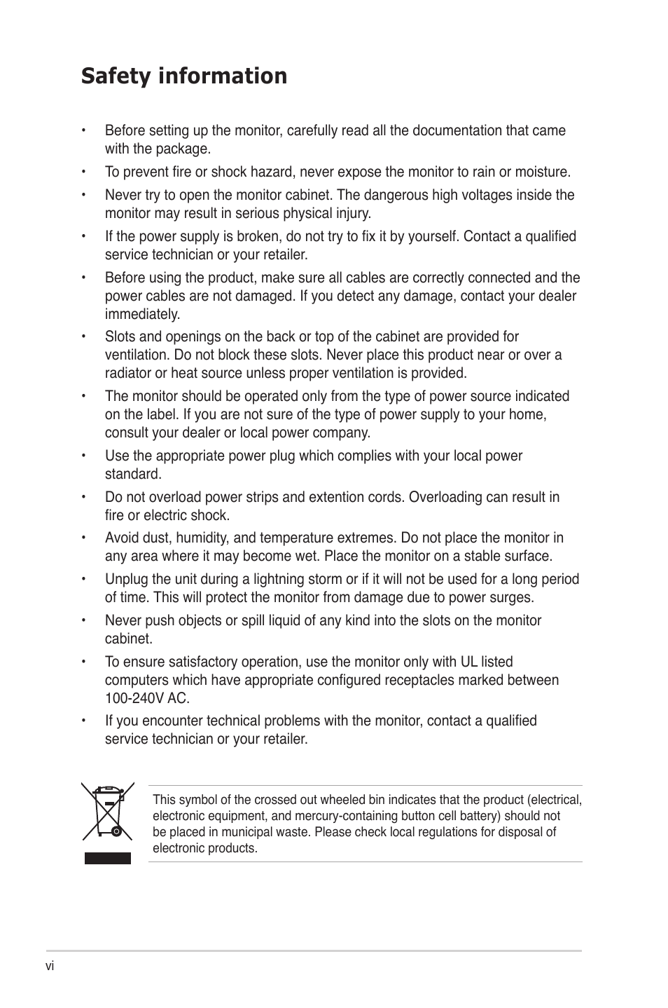 Safety information | Asus VW192DR User Manual | Page 6 / 26