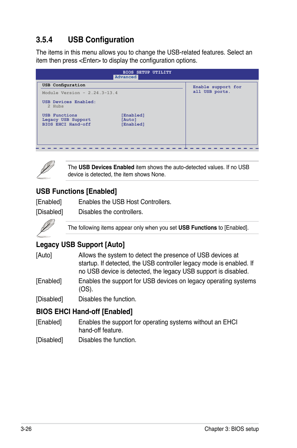 4 usb configuration, Usb functions [enabled, Legacy usb support [auto | Bios ehci hand-off [enabled | Asus Maximus III Formula User Manual | Page 100 / 172