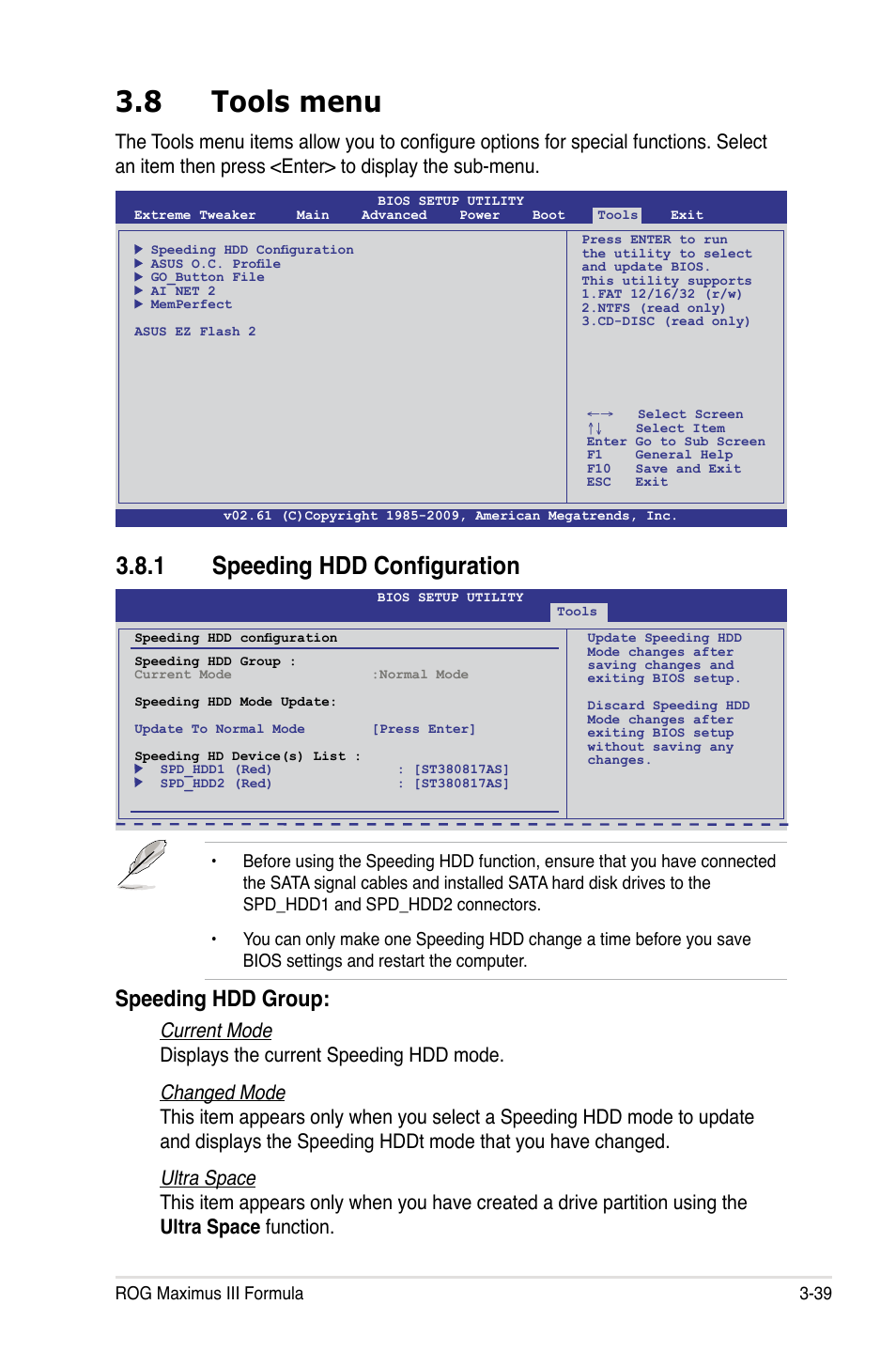 8 tools menu, 1 speeding hdd configuration, Speeding hdd group | Asus Maximus III Formula User Manual | Page 113 / 172