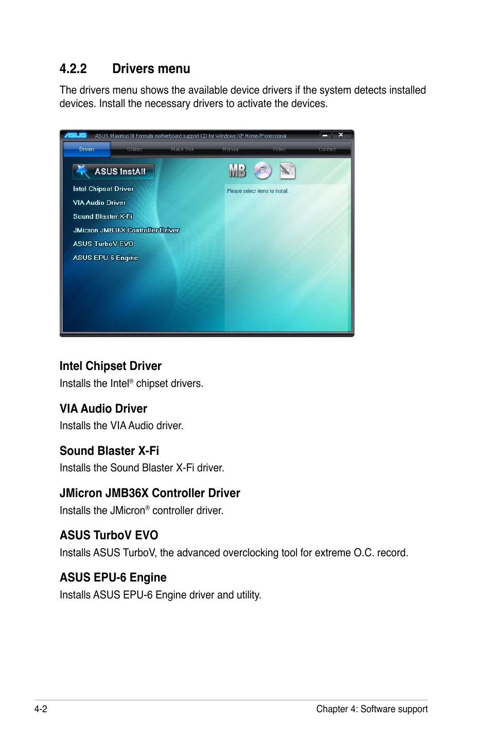 2 drivers menu | Asus Maximus III Formula User Manual | Page 122 / 172