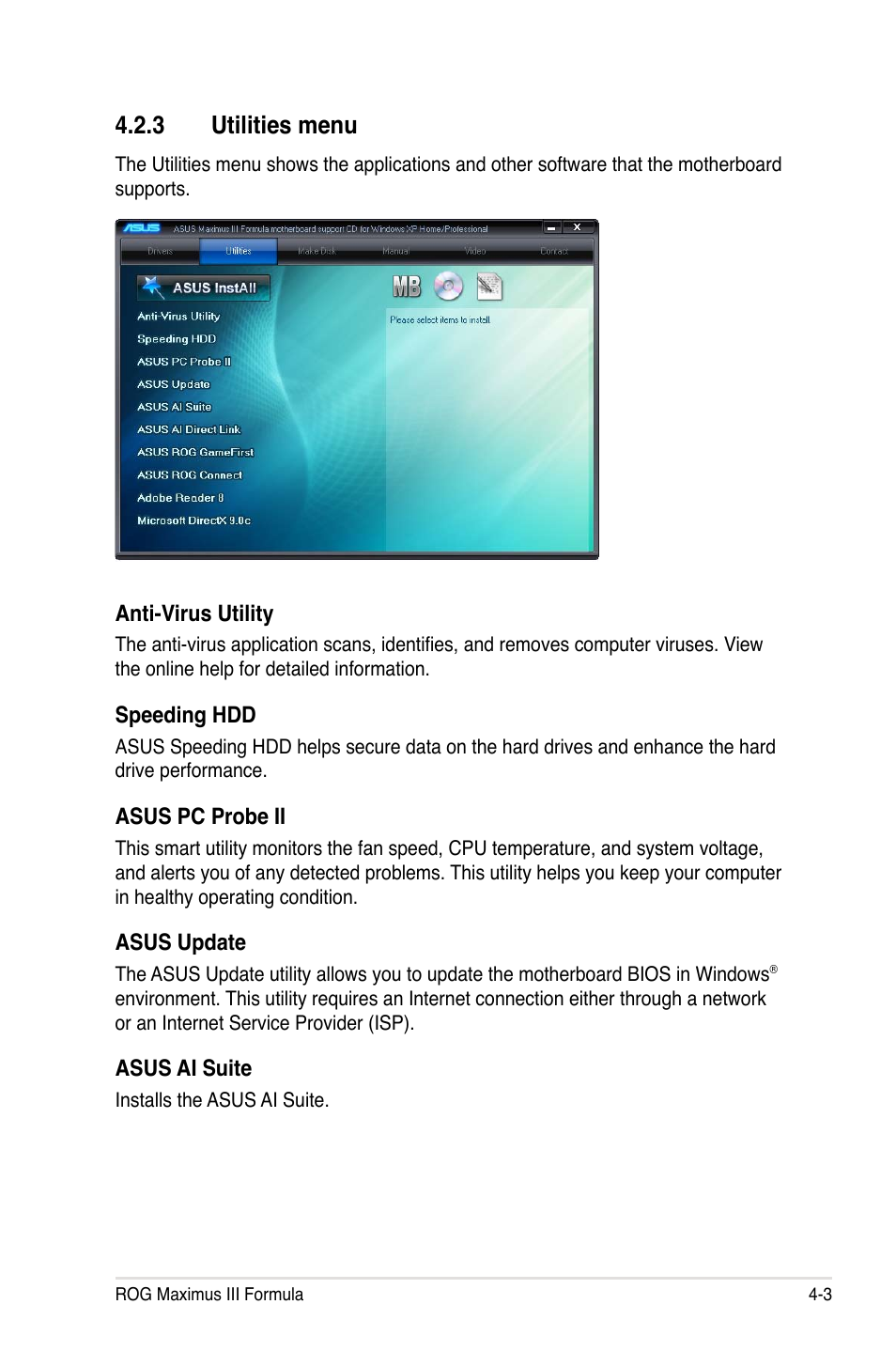 3 utilities menu | Asus Maximus III Formula User Manual | Page 123 / 172