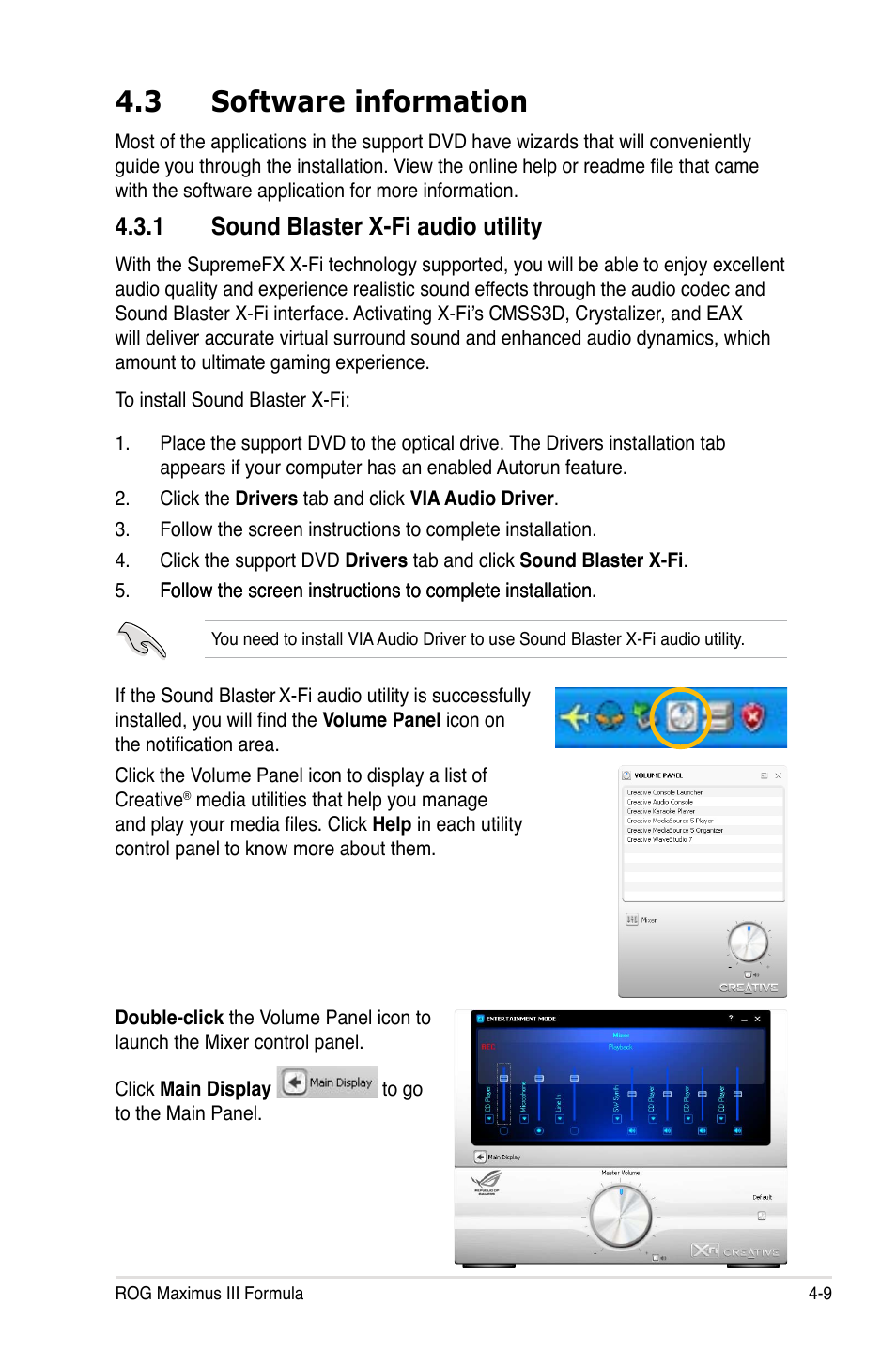 3 software information, 1 sound blaster x-fi audio utility | Asus Maximus III Formula User Manual | Page 129 / 172