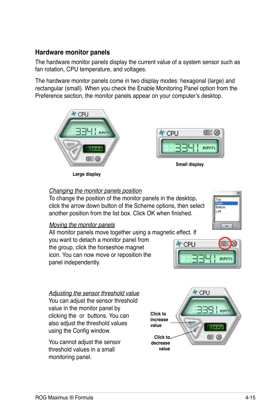 Hardware monitor panels | Asus Maximus III Formula User Manual | Page 135 / 172