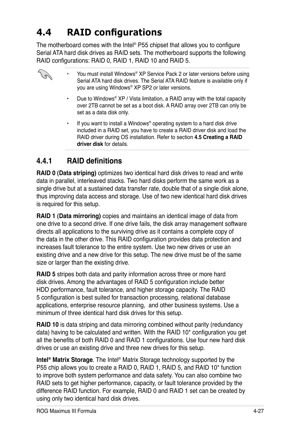 4 raid configurations, 1 raid definitions | Asus Maximus III Formula User Manual | Page 147 / 172