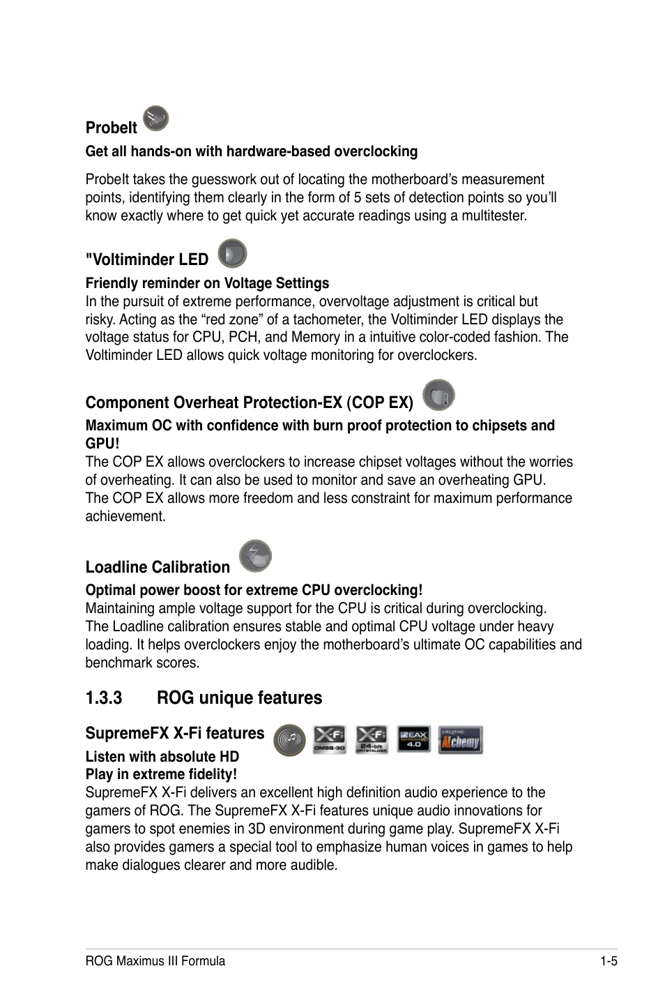 3 rog unique features | Asus Maximus III Formula User Manual | Page 23 / 172