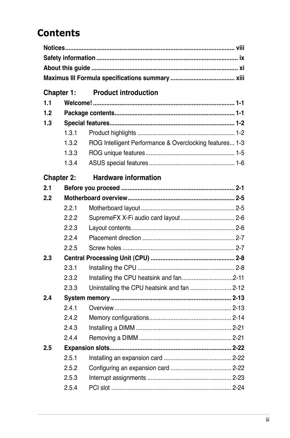 Asus Maximus III Formula User Manual | Page 3 / 172