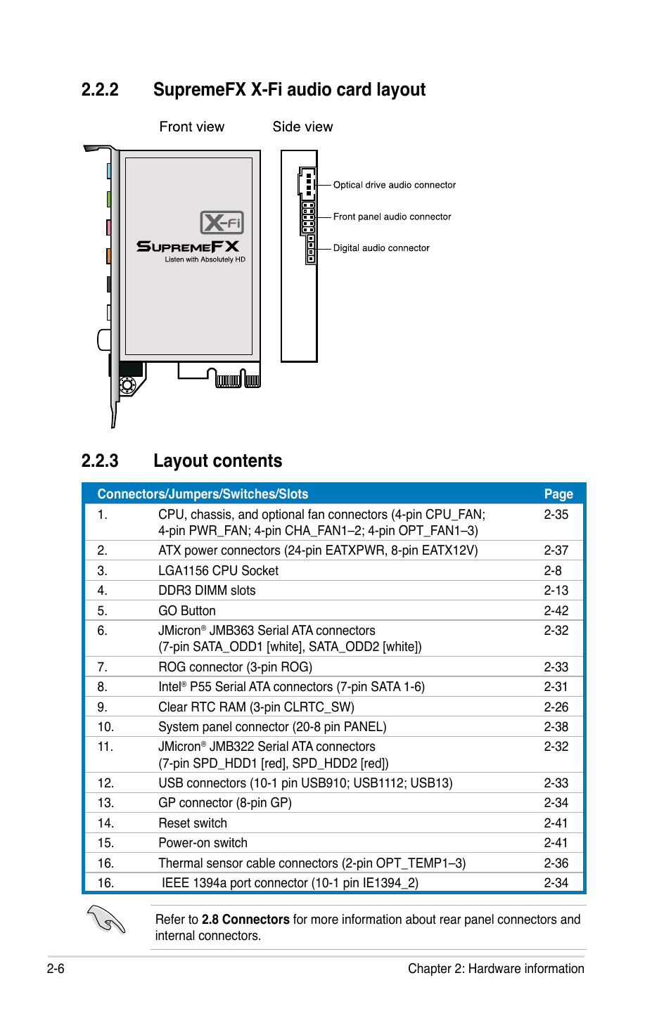 3 layout contents, 2 supremefx x-fi audio card layout | Asus Maximus III Formula User Manual | Page 34 / 172