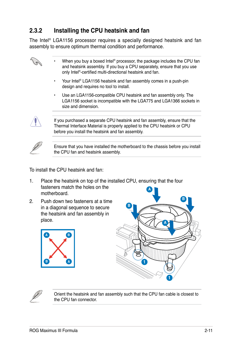 2 installing the cpu heatsink and fan | Asus Maximus III Formula User Manual | Page 39 / 172