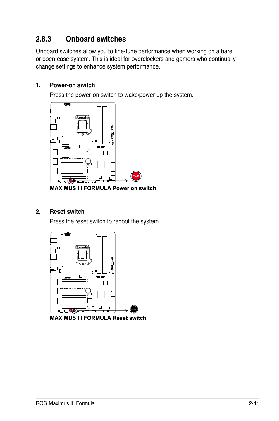 3 onboard switches | Asus Maximus III Formula User Manual | Page 69 / 172