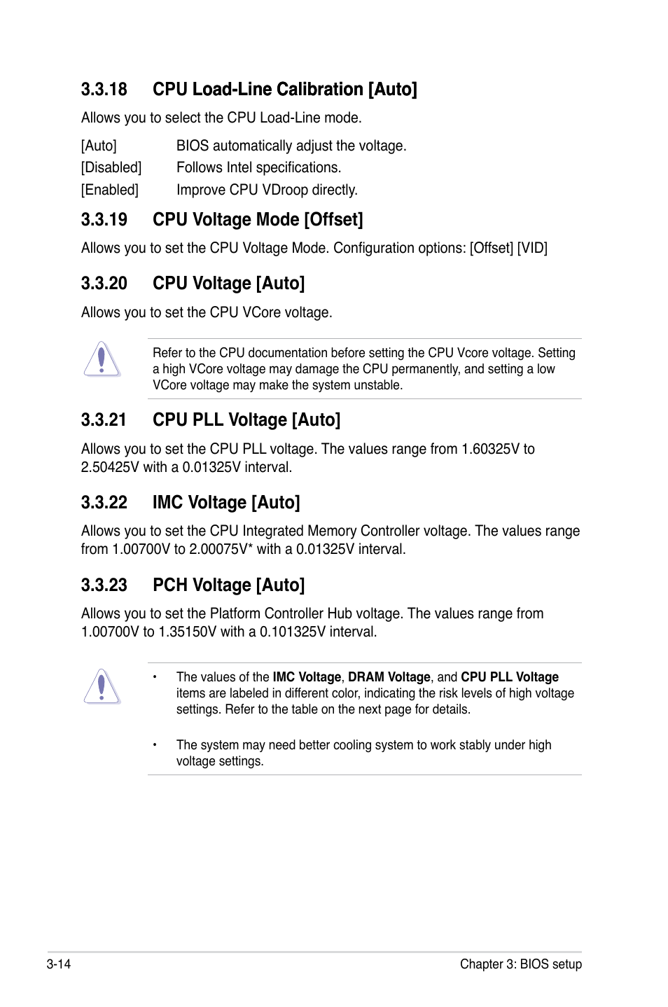 19 cpu voltage mode [offset, 20 cpu voltage [auto, 21 cpu pll voltage [auto | 22 imc voltage [auto, 23 pch voltage [auto | Asus Maximus III Formula User Manual | Page 88 / 172