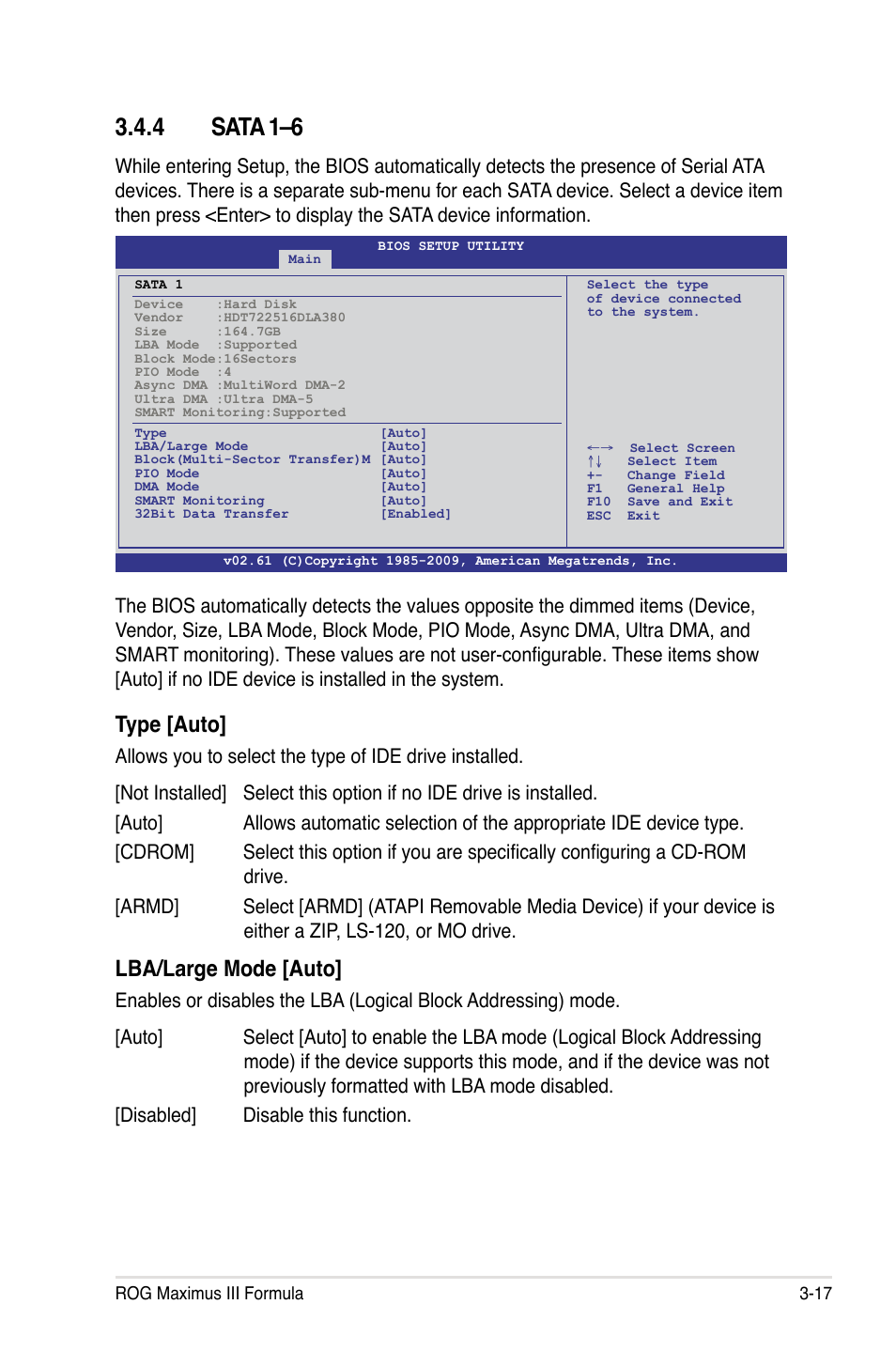 4 sata 1–6, Type [auto, Lba/large mode [auto | Asus Maximus III Formula User Manual | Page 91 / 172