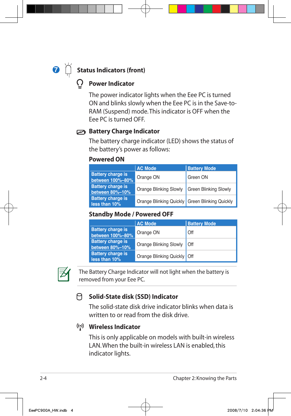 Standby mode / powered off | Asus Eee PC 900A/Linux User Manual | Page 16 / 66