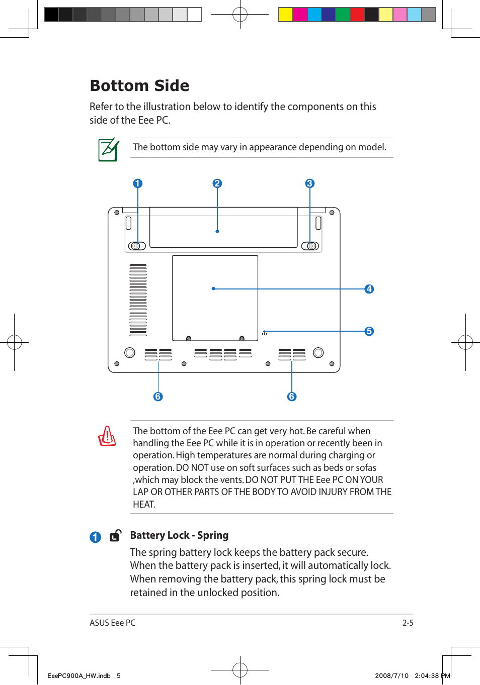Bottom side | Asus Eee PC 900A/Linux User Manual | Page 17 / 66