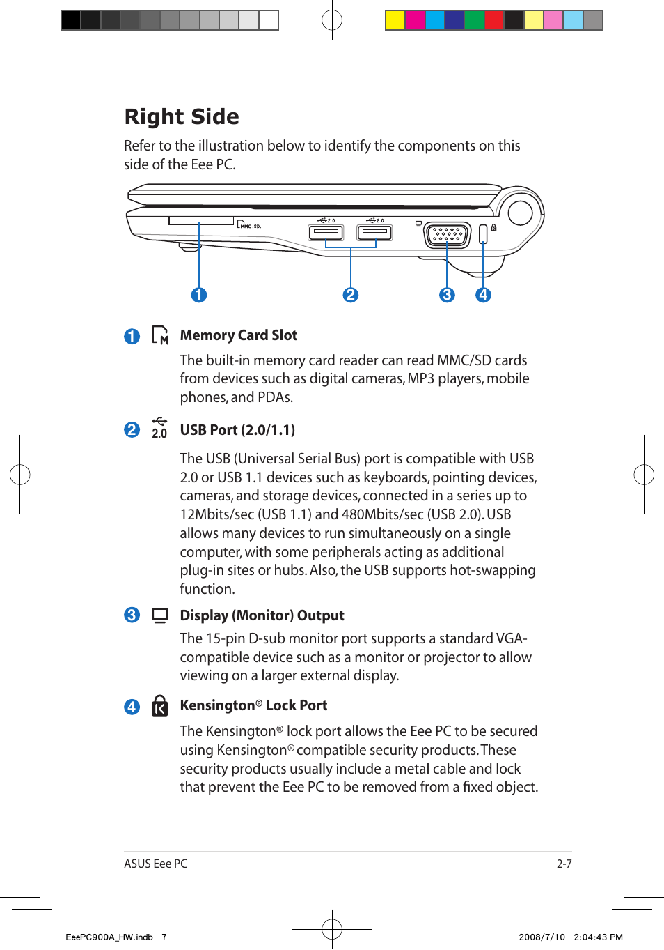 Right side | Asus Eee PC 900A/Linux User Manual | Page 19 / 66