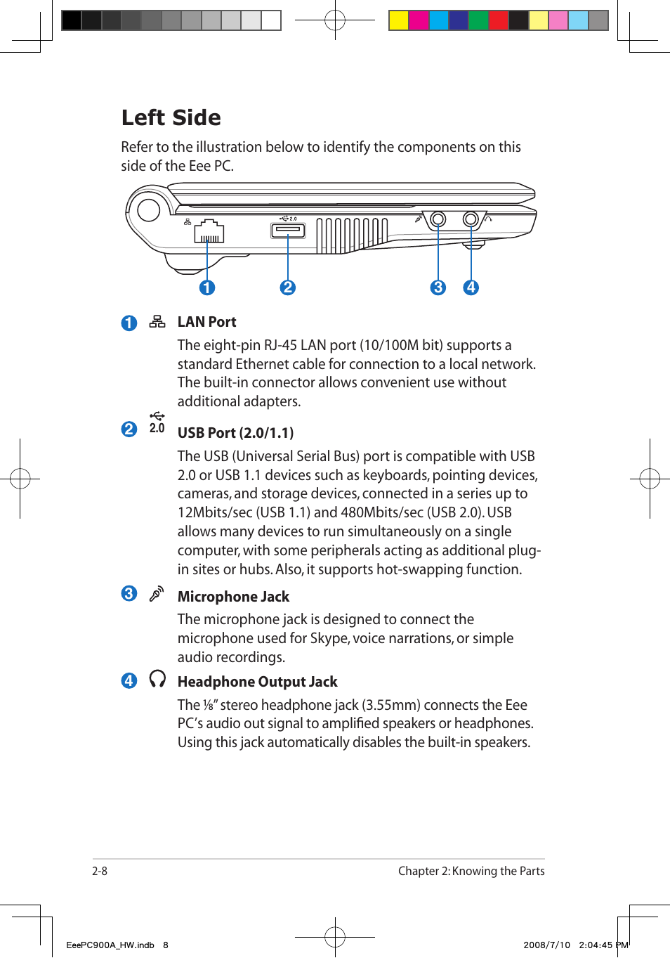 Left side | Asus Eee PC 900A/Linux User Manual | Page 20 / 66