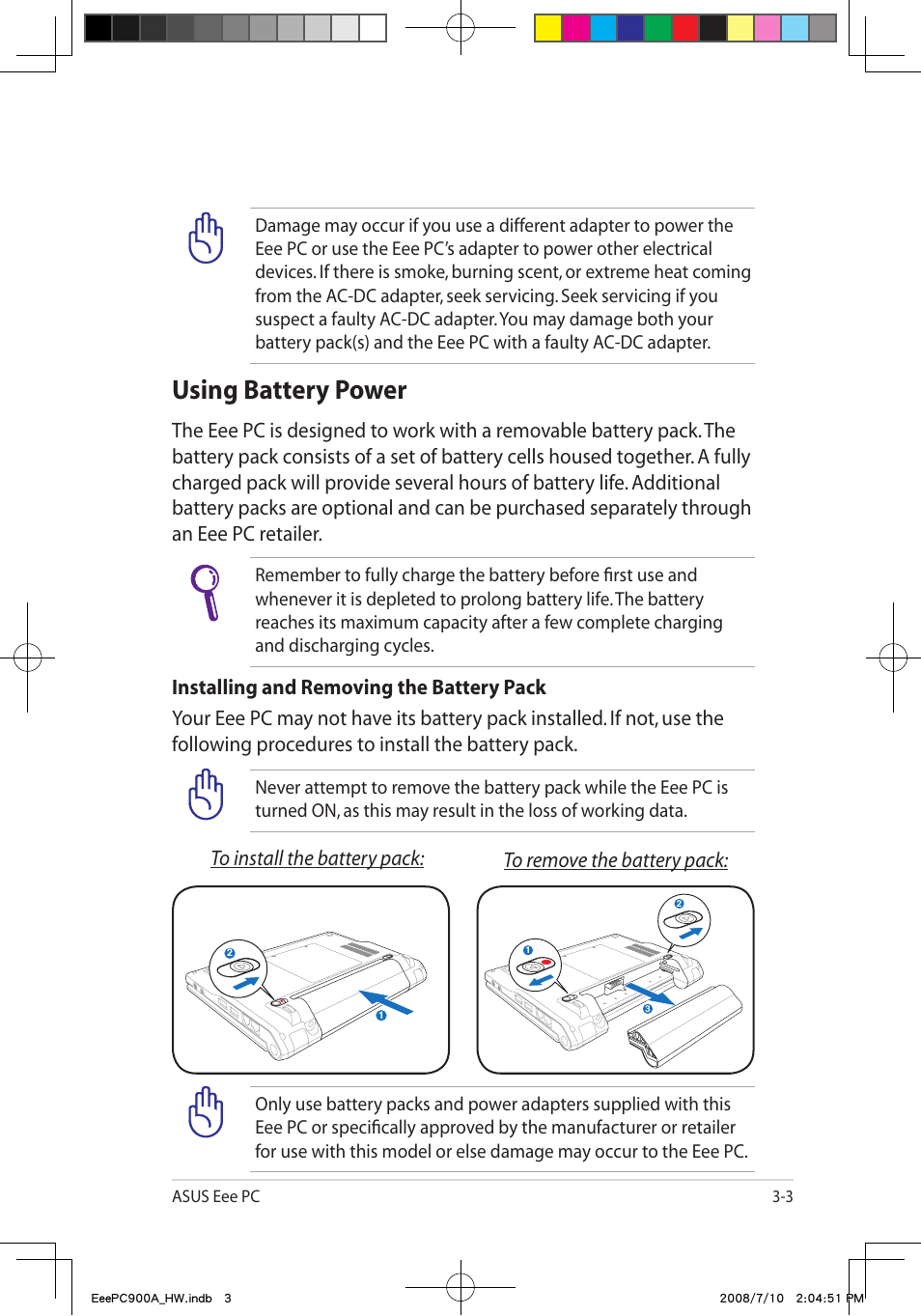 Using battery power | Asus Eee PC 900A/Linux User Manual | Page 25 / 66