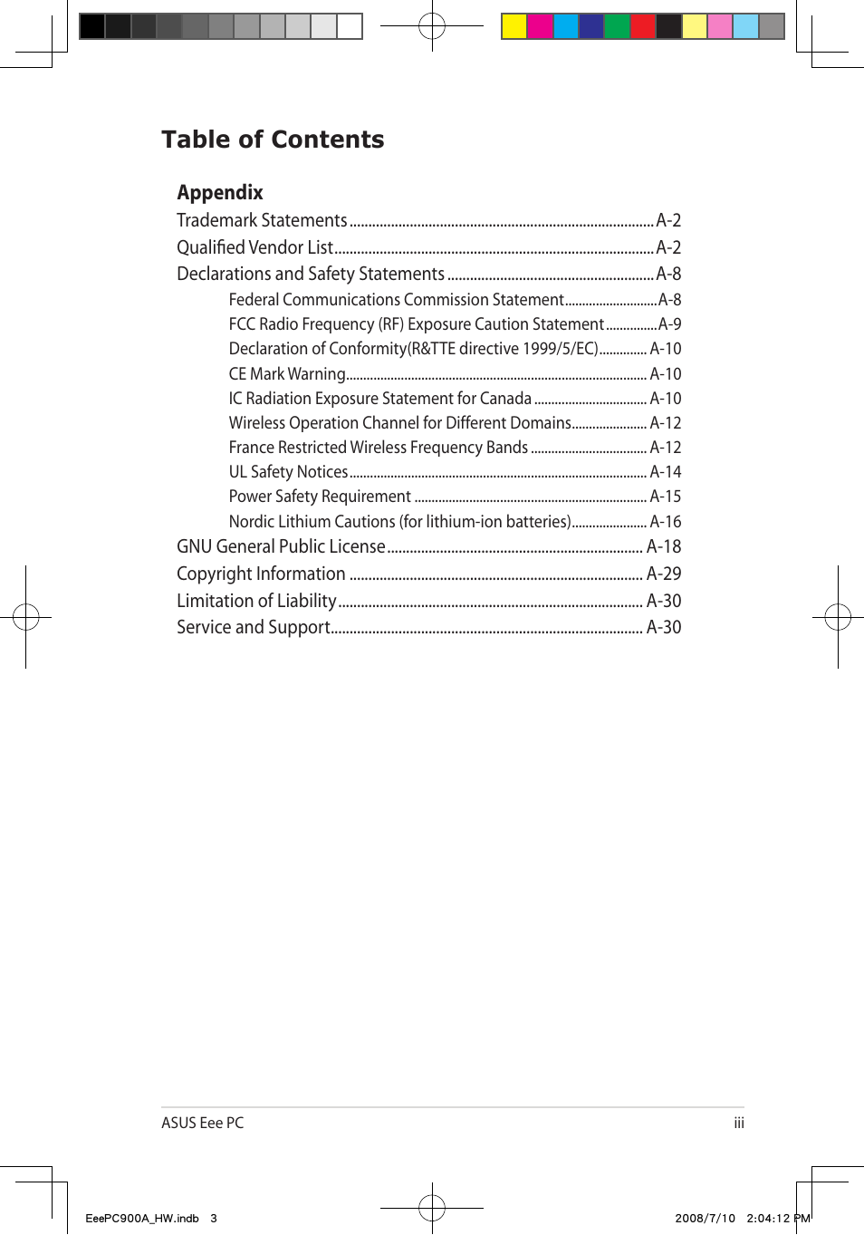 Asus Eee PC 900A/Linux User Manual | Page 3 / 66