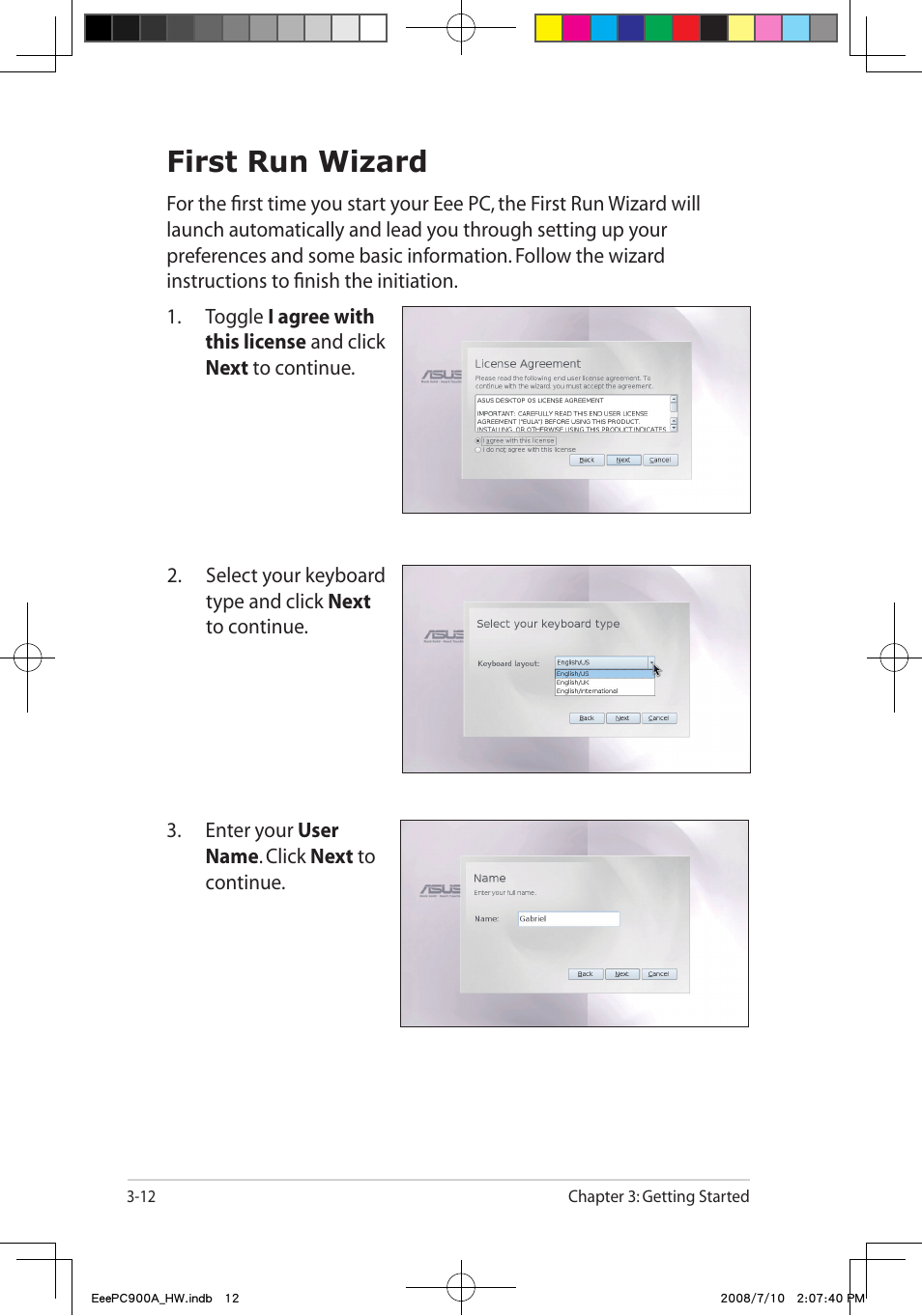 First run wizard | Asus Eee PC 900A/Linux User Manual | Page 34 / 66