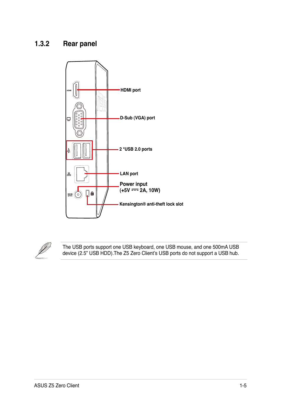 2 rear panel, Rear panel -5 | Asus Z5 User Manual | Page 15 / 50
