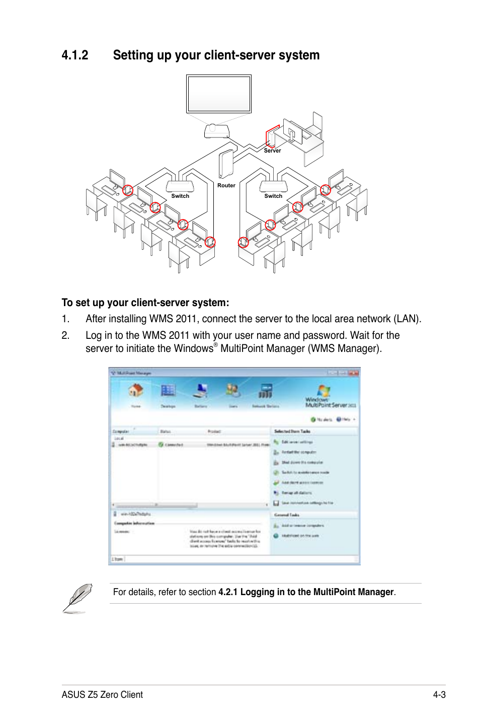 2 setting up your client-server system, Setting up your client-server system -3, Multipoint manager (wms manager) | Asus Z5 User Manual | Page 35 / 50