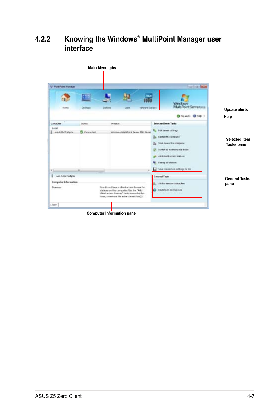 Knowing the windows, Multipoint manager user, Interface -7 | 2 knowing the windows, Multipoint manager user interface | Asus Z5 User Manual | Page 39 / 50