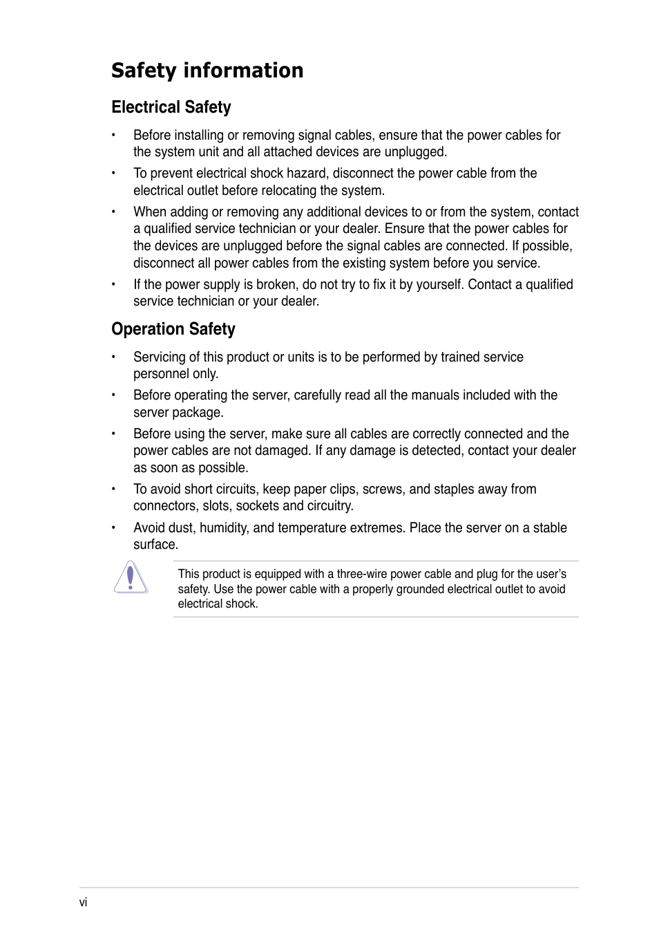 Safety information, Electrical safety, Operation safety | Asus Z5 User Manual | Page 6 / 50