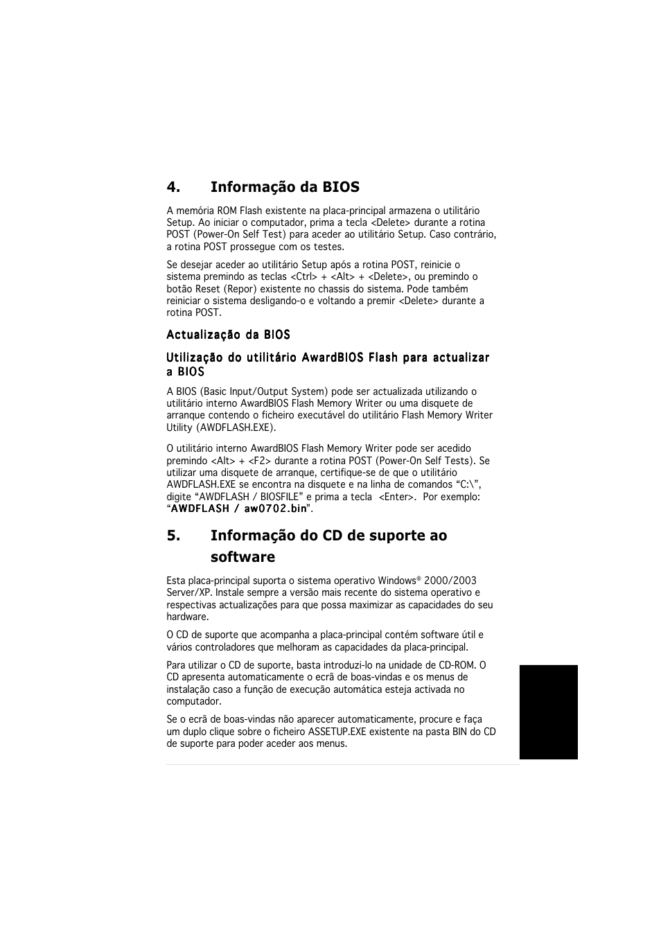 Informação da bios, Informação do cd de suporte ao software | Asus K8N4-E User Manual | Page 19 / 20