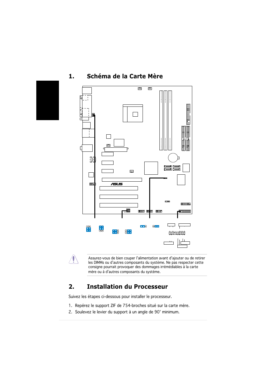 Installation du processeur, Schéma de la carte mère, Français | Asus k8n4-e | Asus K8N4-E User Manual | Page 2 / 20