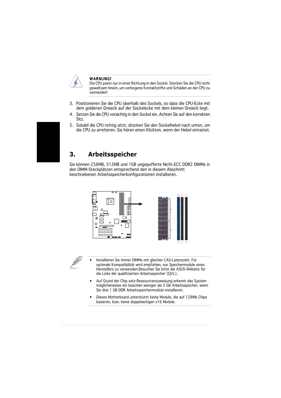 Arbeitsspeicher, Deutsch | Asus K8N4-E User Manual | Page 6 / 20