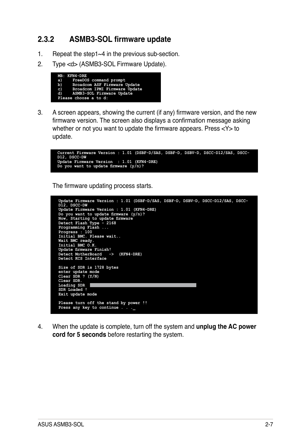 2 asmb3-sol firmware update, The firmware updating process starts | Asus ASMB3 User Manual | Page 21 / 68