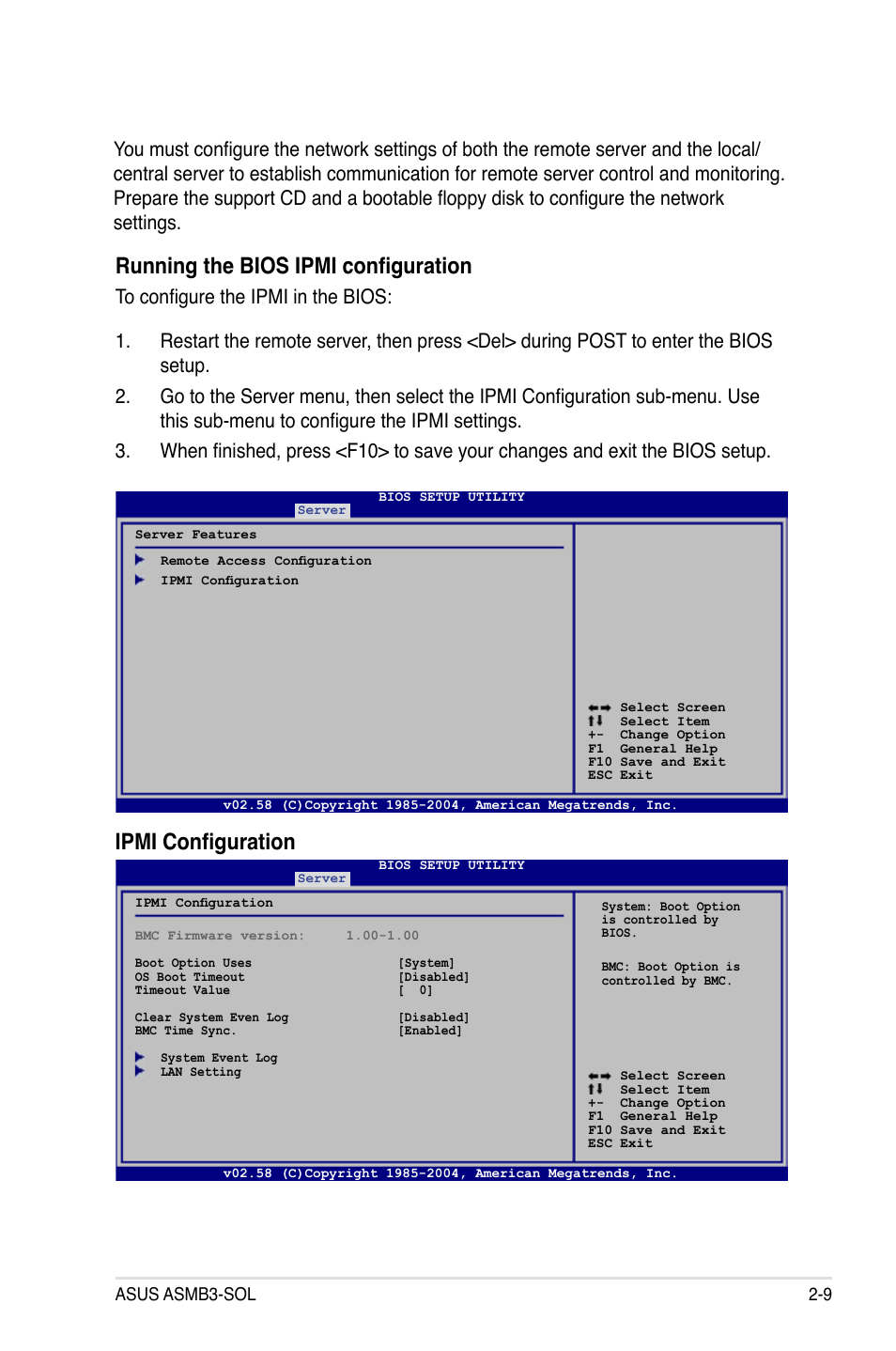 Running the bios ipmi configuration, Ipmi configuration | Asus ASMB3 User Manual | Page 23 / 68