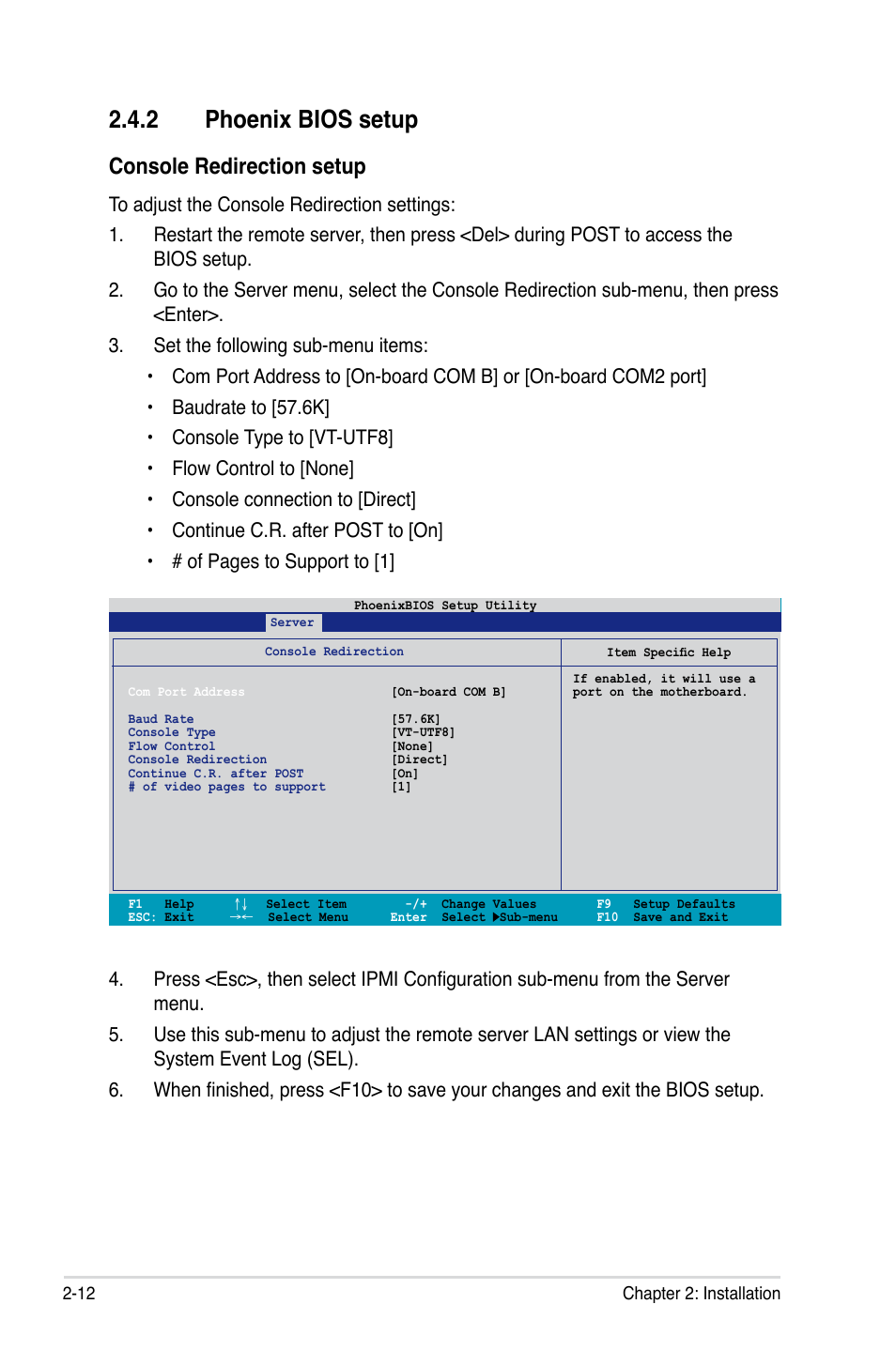 2 phoenix bios setup, Console redirection setup | Asus ASMB3 User Manual | Page 26 / 68