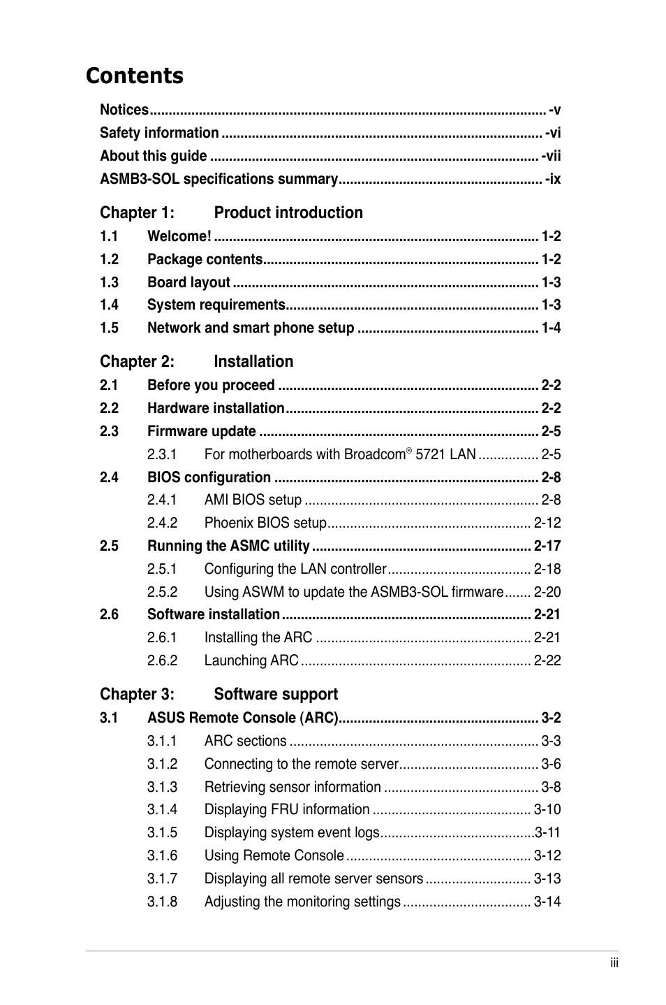 Asus ASMB3 User Manual | Page 3 / 68