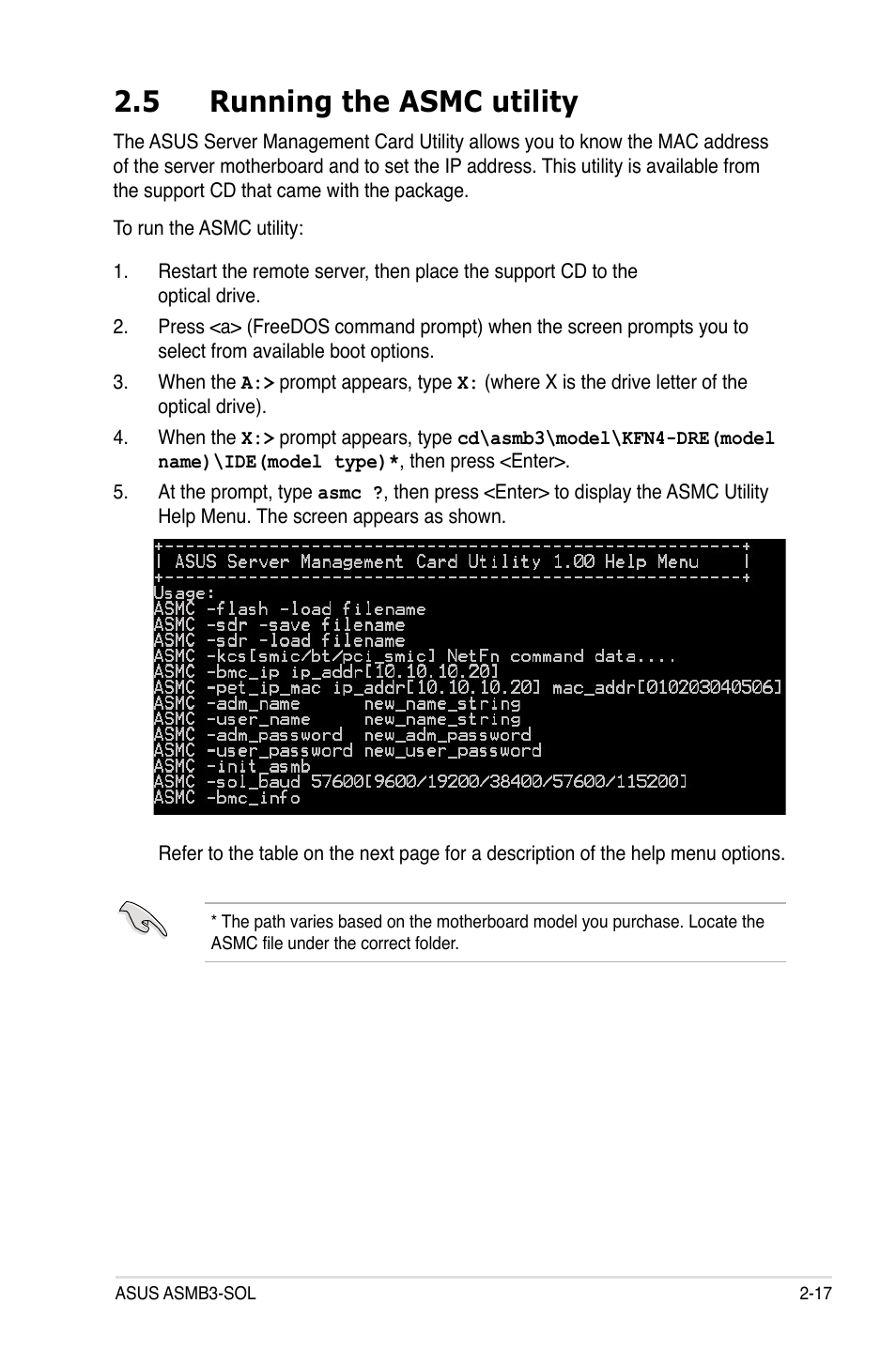 5 running the asmc utility | Asus ASMB3 User Manual | Page 31 / 68