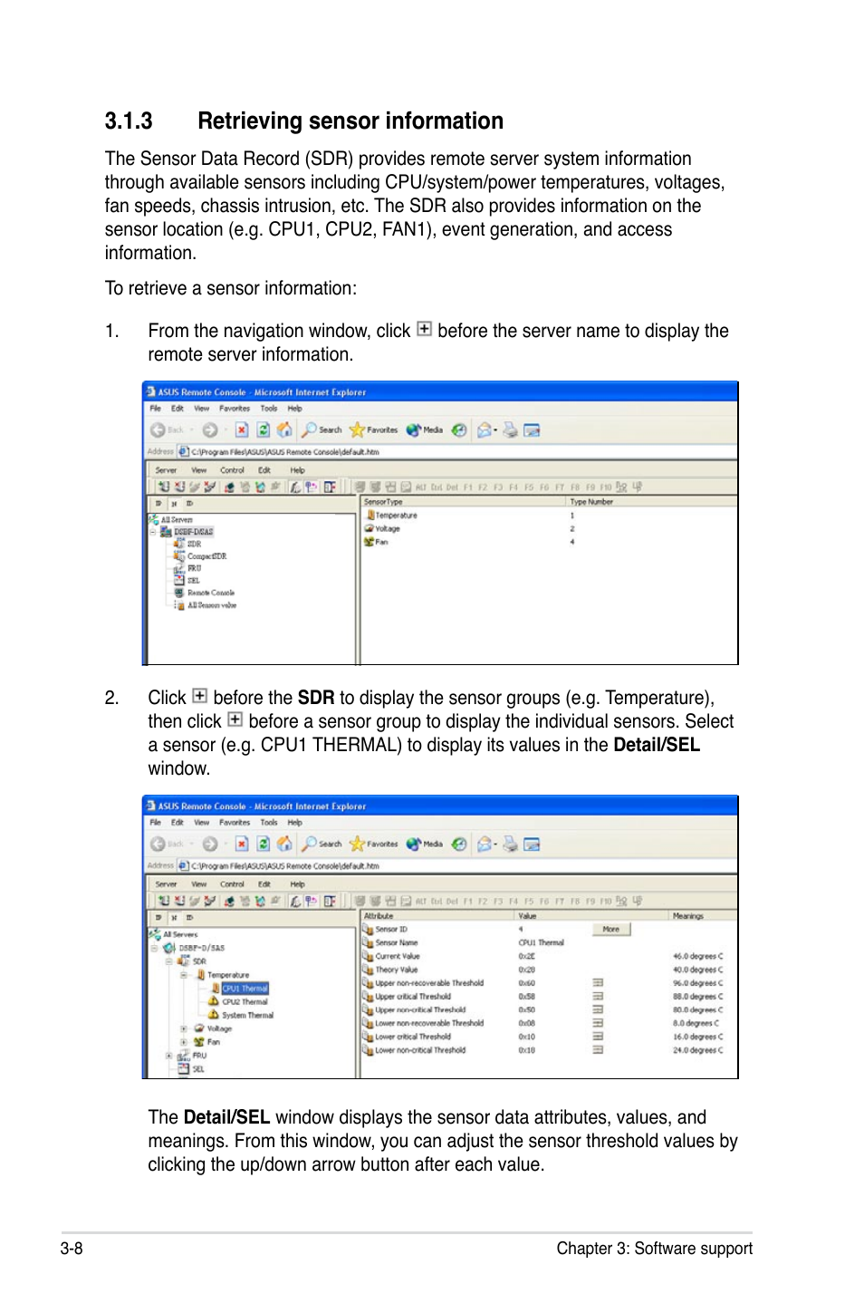 3 retrieving sensor information | Asus ASMB3 User Manual | Page 44 / 68