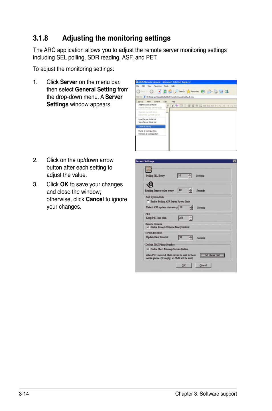 8 adjusting the monitoring settings | Asus ASMB3 User Manual | Page 50 / 68