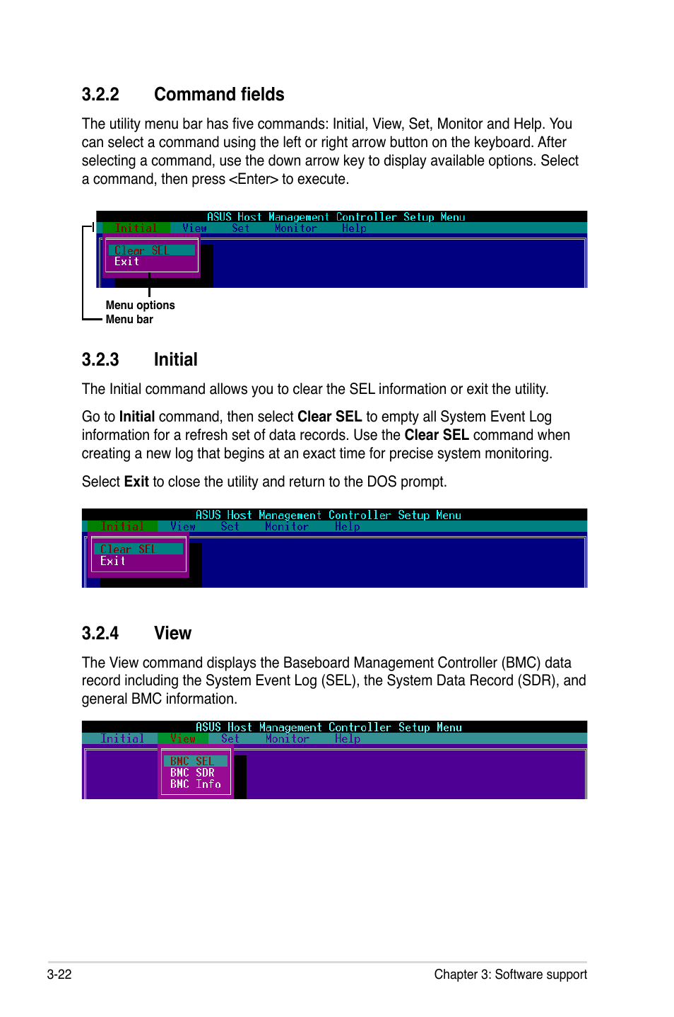 2 command fields, 4 view, 3 initial | Asus ASMB3 User Manual | Page 58 / 68