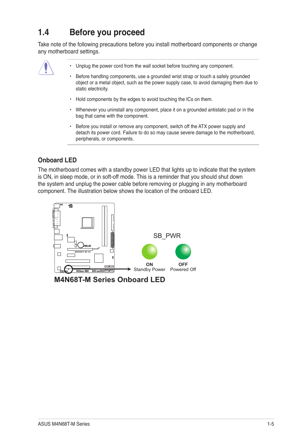 4 before you proceed, M4n68t-m series onboard led | Asus M4N68T-M V2 User Manual | Page 15 / 66