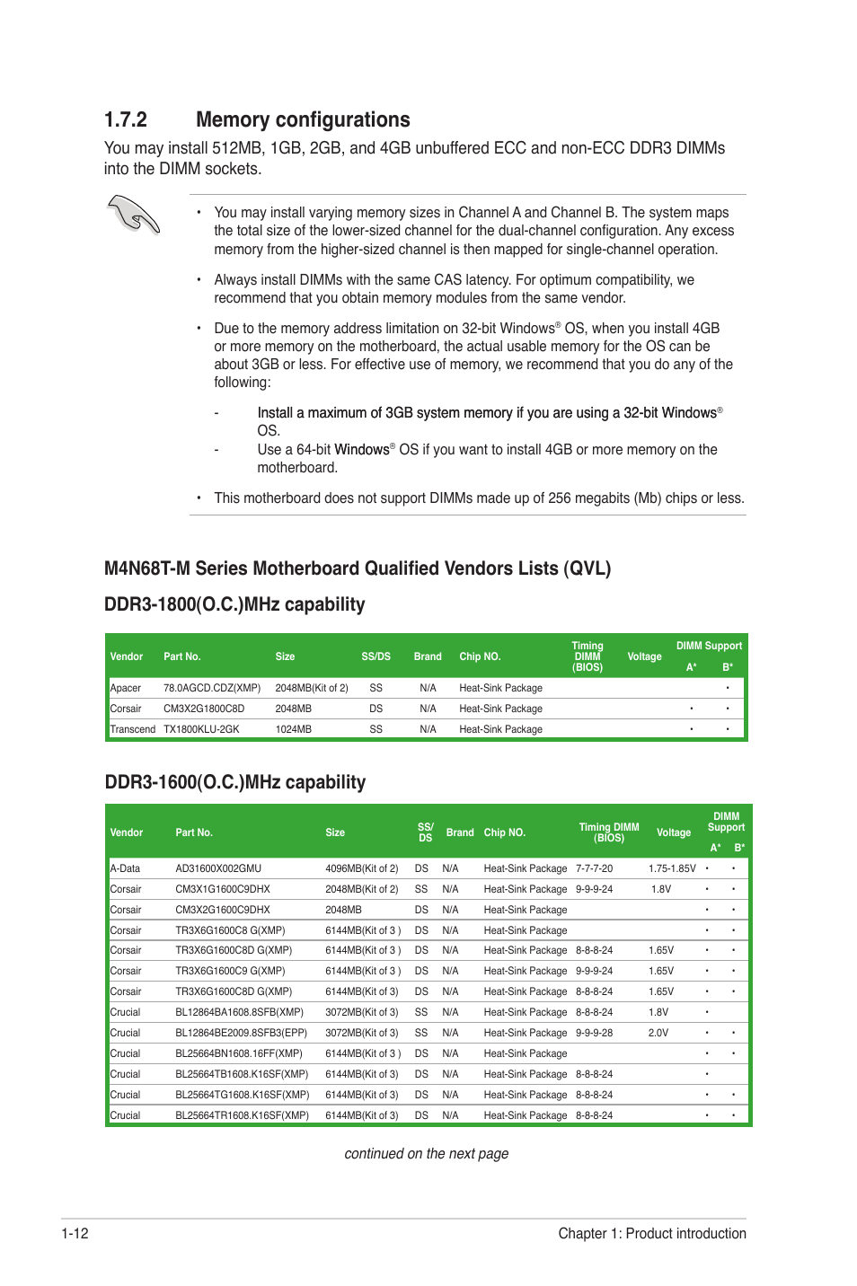 Continued on the next page | Asus M4N68T-M V2 User Manual | Page 22 / 66